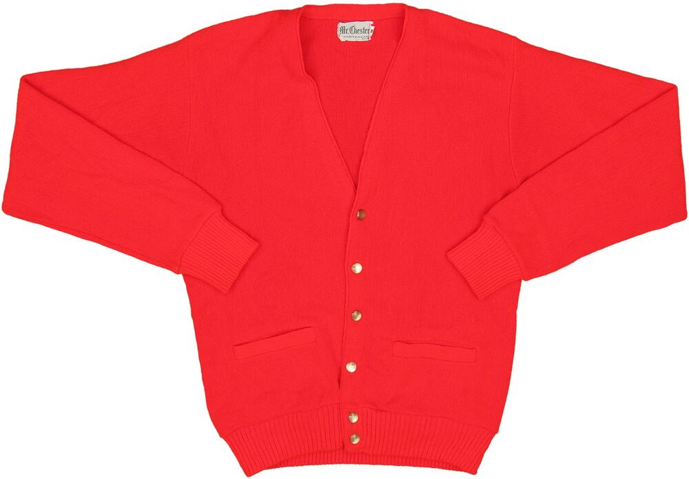 60s Vintage Mr Chester Red Knit Cardigan Sweater L